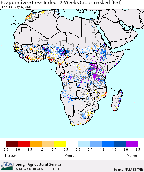 Africa Evaporative Stress Index (ESI), 12-Weeks over Croplands Thematic Map For 5/4/2020 - 5/10/2020