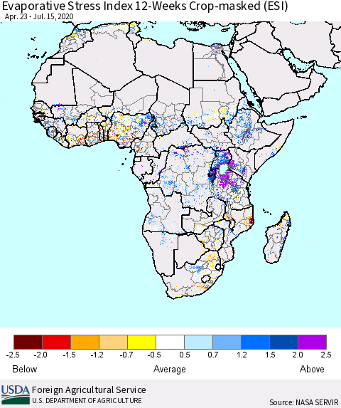 Africa Evaporative Stress Index (ESI), 12-Weeks over Croplands Thematic Map For 7/13/2020 - 7/19/2020