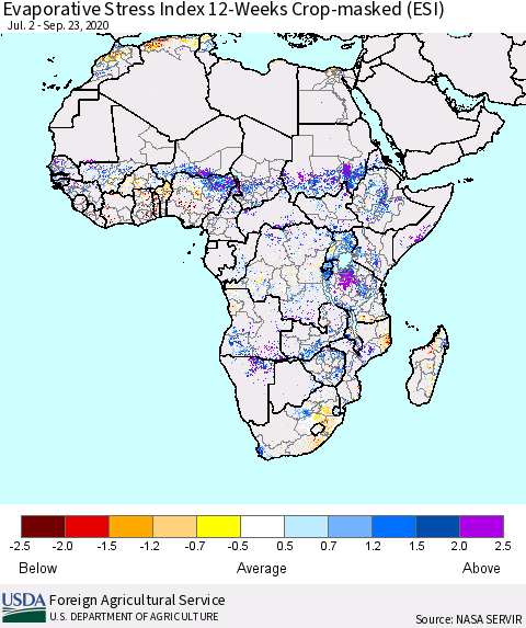 Africa Evaporative Stress Index (ESI), 12-Weeks over Croplands Thematic Map For 9/21/2020 - 9/27/2020