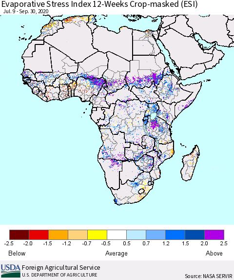 Africa Evaporative Stress Index (ESI), 12-Weeks over Croplands Thematic Map For 9/28/2020 - 10/4/2020