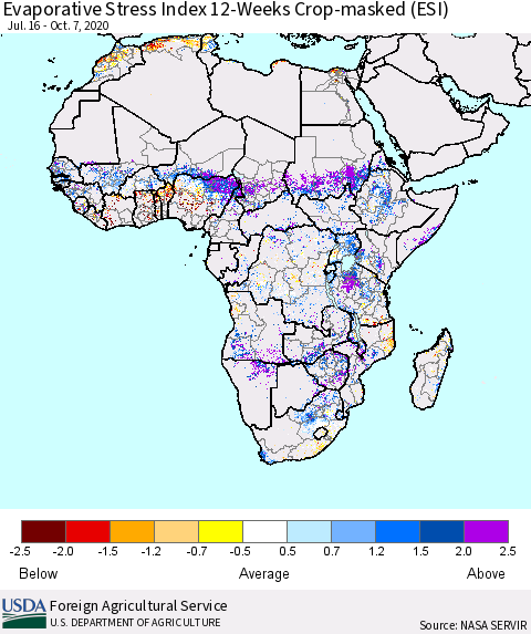 Africa Evaporative Stress Index (ESI), 12-Weeks over Croplands Thematic Map For 10/5/2020 - 10/11/2020