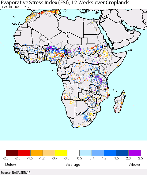 Africa Evaporative Stress Index (ESI), 12-Weeks over Croplands Thematic Map For 12/28/2020 - 1/3/2021