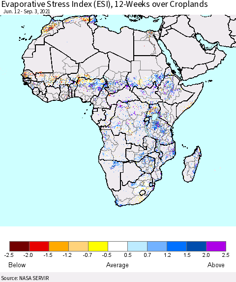 Africa Evaporative Stress Index (ESI), 12-Weeks over Croplands Thematic Map For 8/30/2021 - 9/5/2021