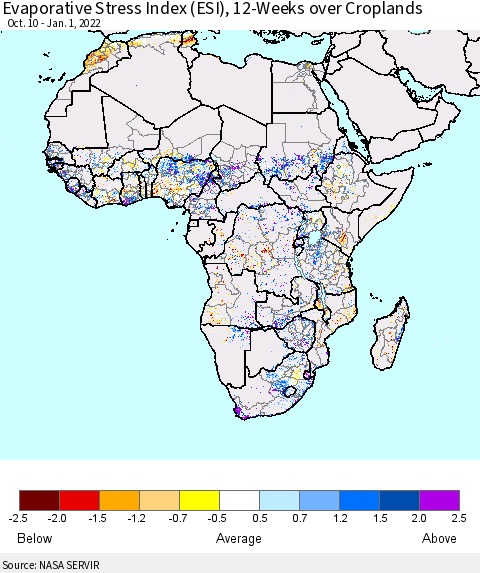 Africa Evaporative Stress Index (ESI), 12-Weeks over Croplands Thematic Map For 12/27/2021 - 1/2/2022