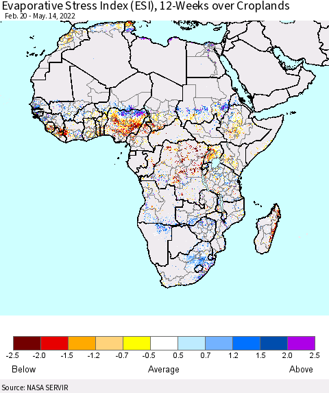 Africa Evaporative Stress Index (ESI), 12-Weeks over Croplands Thematic Map For 5/9/2022 - 5/15/2022