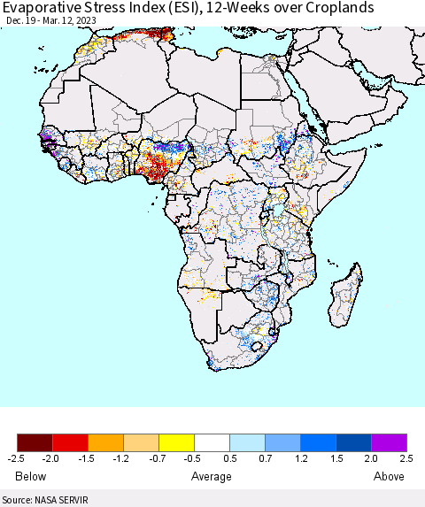 Africa Evaporative Stress Index (ESI), 12-Weeks over Croplands Thematic Map For 3/6/2023 - 3/12/2023