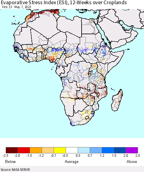 Africa Evaporative Stress Index (ESI), 12-Weeks over Croplands Thematic Map For 5/1/2023 - 5/7/2023