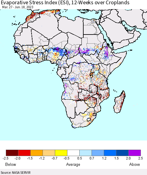 Africa Evaporative Stress Index (ESI), 12-Weeks over Croplands Thematic Map For 6/12/2023 - 6/18/2023