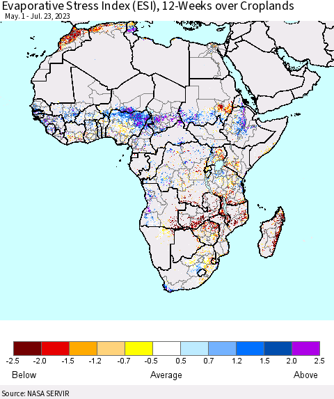 Africa Evaporative Stress Index (ESI), 12-Weeks over Croplands Thematic Map For 7/17/2023 - 7/23/2023