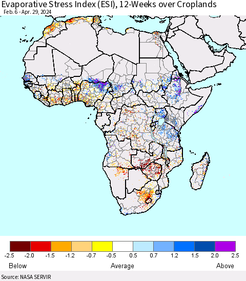 Africa Evaporative Stress Index (ESI), 12-Weeks over Croplands Thematic Map For 4/29/2024 - 5/5/2024