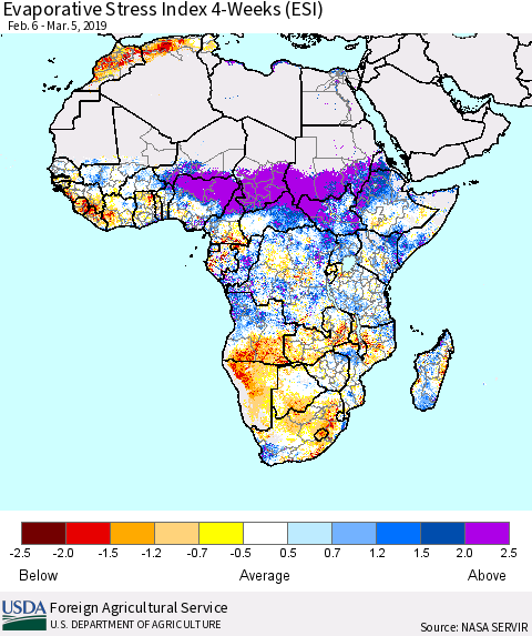Africa Evaporative Stress Index (ESI), 4-Weeks Thematic Map For 3/4/2019 - 3/10/2019