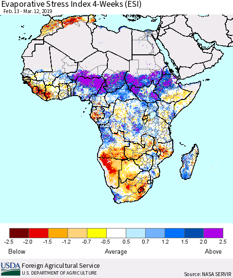 Africa Evaporative Stress Index (ESI), 4-Weeks Thematic Map For 3/11/2019 - 3/17/2019