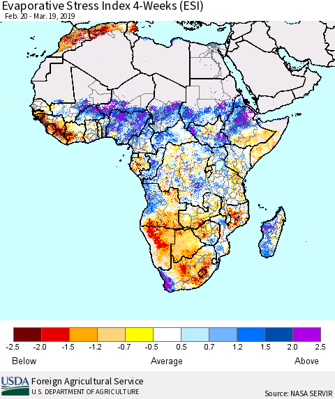 Africa Evaporative Stress Index (ESI), 4-Weeks Thematic Map For 3/18/2019 - 3/24/2019