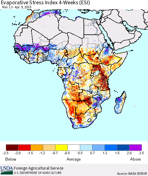 Africa Evaporative Stress Index (ESI), 4-Weeks Thematic Map For 4/8/2019 - 4/14/2019