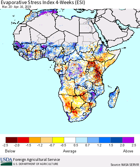 Africa Evaporative Stress Index (ESI), 4-Weeks Thematic Map For 4/15/2019 - 4/21/2019