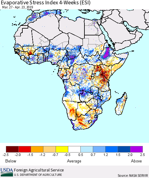 Africa Evaporative Stress Index (ESI), 4-Weeks Thematic Map For 4/22/2019 - 4/28/2019