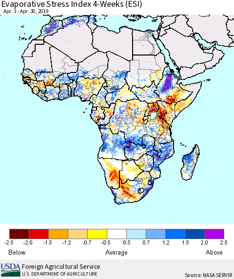 Africa Evaporative Stress Index (ESI), 4-Weeks Thematic Map For 4/29/2019 - 5/5/2019