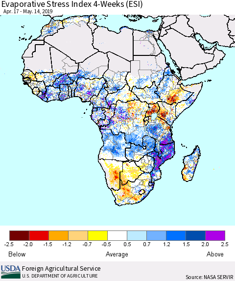Africa Evaporative Stress Index (ESI), 4-Weeks Thematic Map For 5/13/2019 - 5/19/2019