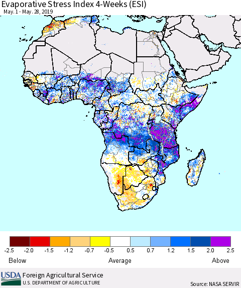 Africa Evaporative Stress Index (ESI), 4-Weeks Thematic Map For 5/27/2019 - 6/2/2019