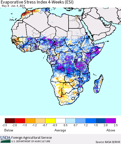 Africa Evaporative Stress Index (ESI), 4-Weeks Thematic Map For 6/3/2019 - 6/9/2019