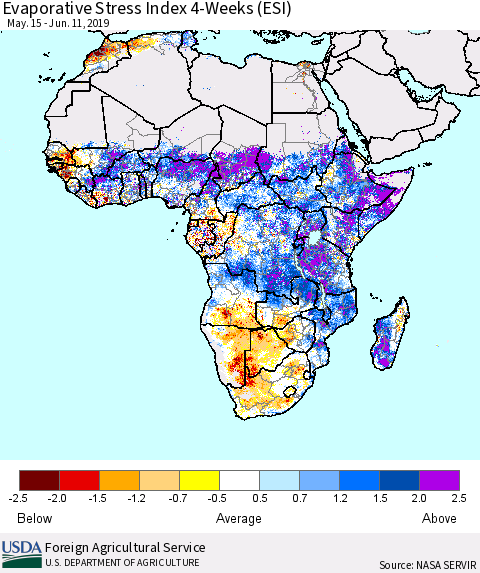Africa Evaporative Stress Index (ESI), 4-Weeks Thematic Map For 6/10/2019 - 6/16/2019