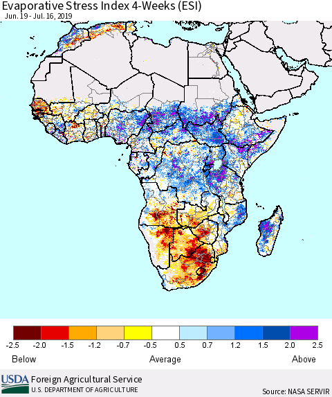 Africa Evaporative Stress Index (ESI), 4-Weeks Thematic Map For 7/15/2019 - 7/21/2019