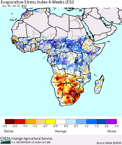 Africa Evaporative Stress Index (ESI), 4-Weeks Thematic Map For 7/22/2019 - 7/28/2019