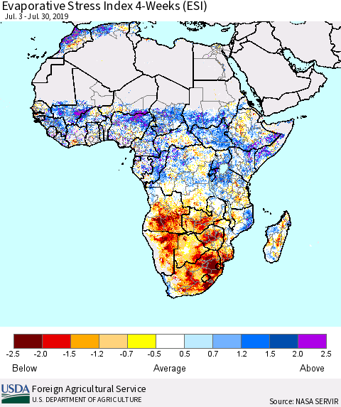 Africa Evaporative Stress Index (ESI), 4-Weeks Thematic Map For 7/29/2019 - 8/4/2019