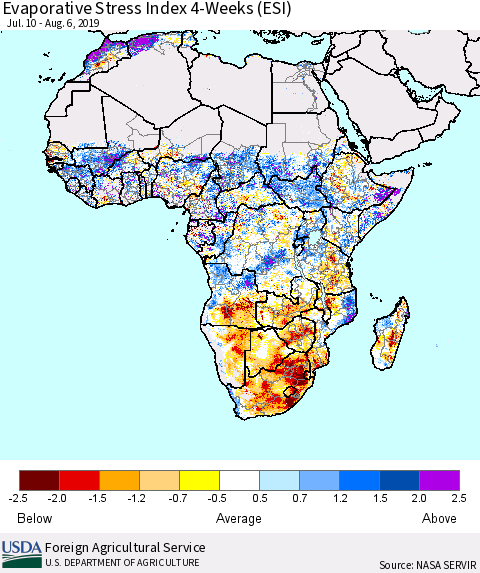 Africa Evaporative Stress Index (ESI), 4-Weeks Thematic Map For 8/5/2019 - 8/11/2019