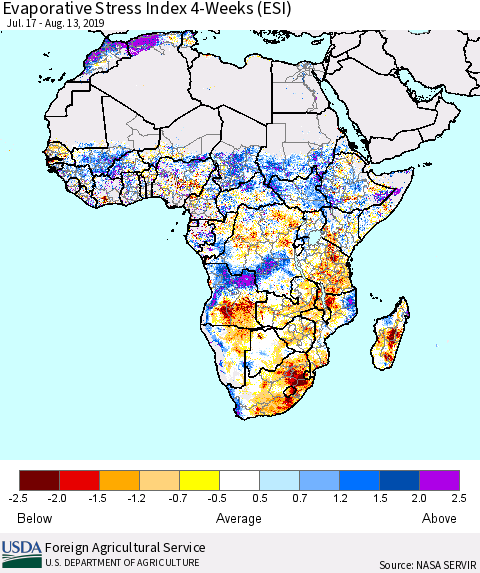 Africa Evaporative Stress Index (ESI), 4-Weeks Thematic Map For 8/12/2019 - 8/18/2019