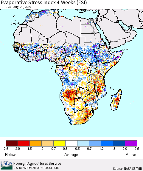 Africa Evaporative Stress Index (ESI), 4-Weeks Thematic Map For 8/19/2019 - 8/25/2019