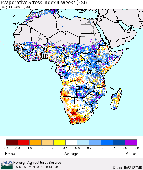 Africa Evaporative Stress Index (ESI), 4-Weeks Thematic Map For 9/9/2019 - 9/15/2019