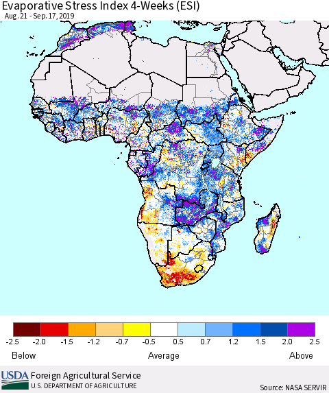 Africa Evaporative Stress Index (ESI), 4-Weeks Thematic Map For 9/16/2019 - 9/22/2019