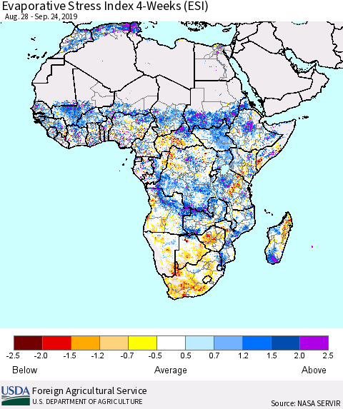 Africa Evaporative Stress Index (ESI), 4-Weeks Thematic Map For 9/23/2019 - 9/29/2019