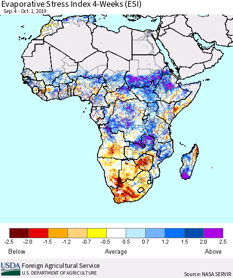 Africa Evaporative Stress Index (ESI), 4-Weeks Thematic Map For 9/30/2019 - 10/6/2019