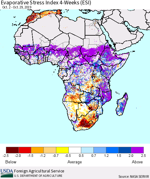 Africa Evaporative Stress Index (ESI), 4-Weeks Thematic Map For 10/28/2019 - 11/3/2019