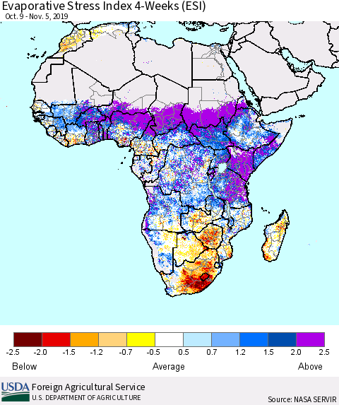 Africa Evaporative Stress Index (ESI), 4-Weeks Thematic Map For 11/4/2019 - 11/10/2019