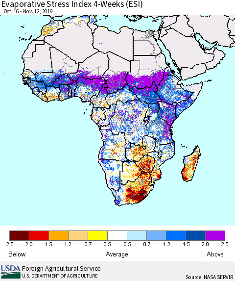 Africa Evaporative Stress Index (ESI), 4-Weeks Thematic Map For 11/11/2019 - 11/17/2019