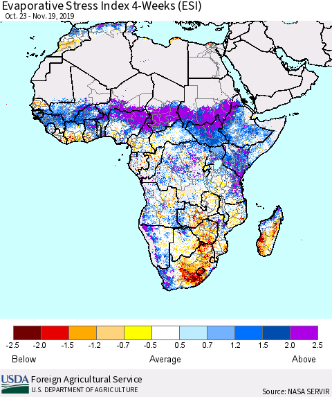 Africa Evaporative Stress Index (ESI), 4-Weeks Thematic Map For 11/18/2019 - 11/24/2019