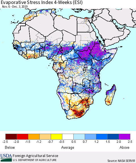 Africa Evaporative Stress Index (ESI), 4-Weeks Thematic Map For 12/2/2019 - 12/8/2019