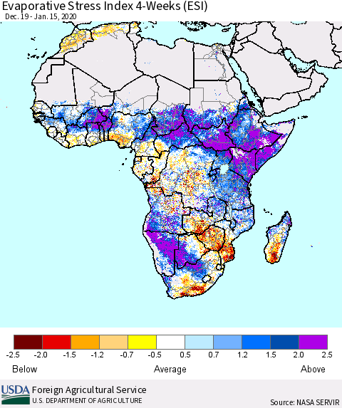 Africa Evaporative Stress Index (ESI), 4-Weeks Thematic Map For 1/13/2020 - 1/19/2020