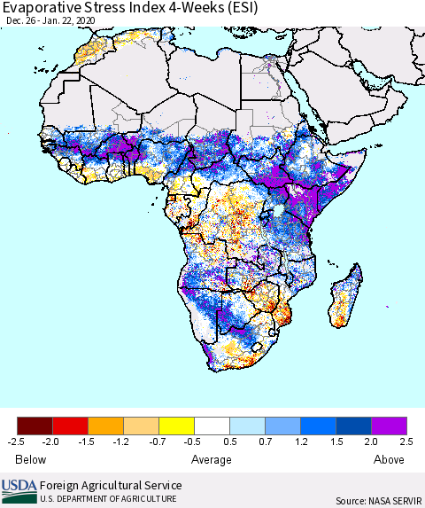 Africa Evaporative Stress Index (ESI), 4-Weeks Thematic Map For 1/20/2020 - 1/26/2020