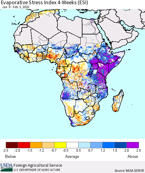 Africa Evaporative Stress Index (ESI), 4-Weeks Thematic Map For 2/3/2020 - 2/9/2020