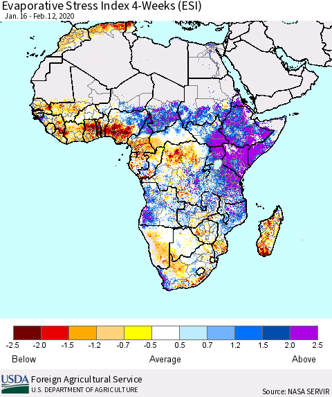 Africa Evaporative Stress Index (ESI), 4-Weeks Thematic Map For 2/10/2020 - 2/16/2020