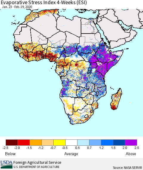 Africa Evaporative Stress Index (ESI), 4-Weeks Thematic Map For 2/17/2020 - 2/23/2020