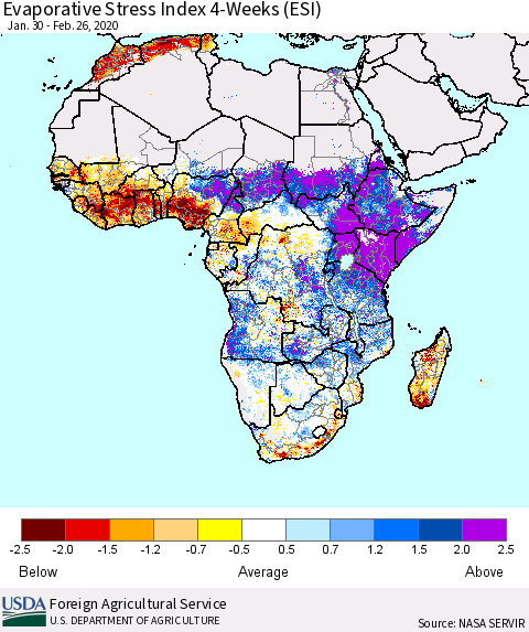 Africa Evaporative Stress Index (ESI), 4-Weeks Thematic Map For 2/24/2020 - 3/1/2020