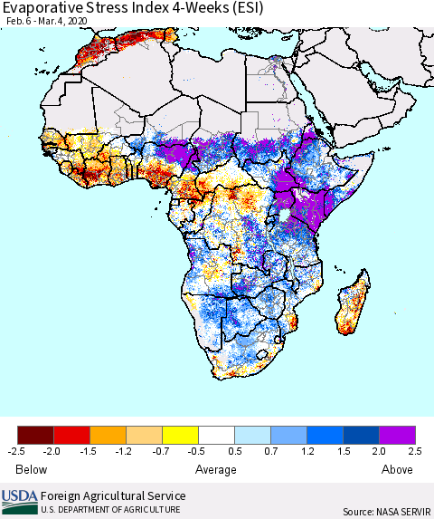 Africa Evaporative Stress Index (ESI), 4-Weeks Thematic Map For 3/2/2020 - 3/8/2020