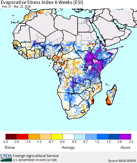 Africa Evaporative Stress Index (ESI), 4-Weeks Thematic Map For 3/23/2020 - 3/29/2020