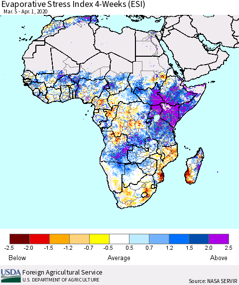 Africa Evaporative Stress Index (ESI), 4-Weeks Thematic Map For 3/30/2020 - 4/5/2020