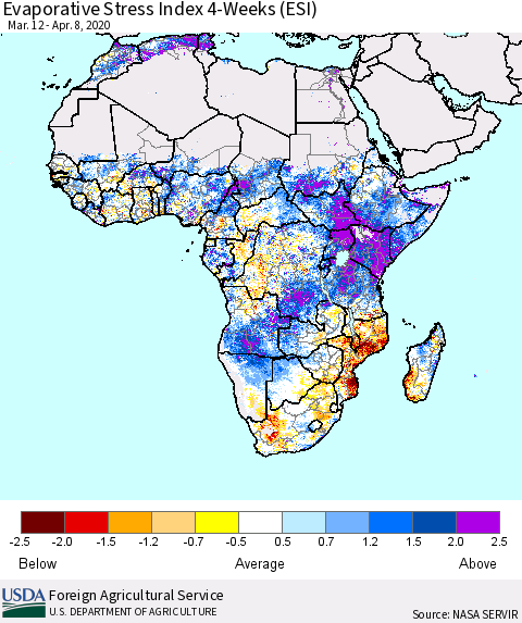Africa Evaporative Stress Index (ESI), 4-Weeks Thematic Map For 4/6/2020 - 4/12/2020